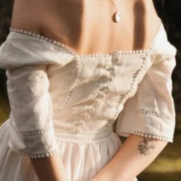 NWT BEDRA Vintage Under the Tuscan Sky Edwardian Midi Dress, XS, Linen, Wedding - Picture 5 of 16